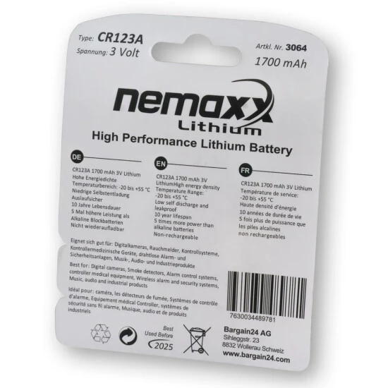 Schlussverkauf 👏 Nemaxx 3V Photo Lithium Batterie CR123A Photobatterie Fotobatterie Mit 1700mAh Im 10er Pack (5x Blister) 🔥 1 Schlussverkauf 👏 Nemaxx 3V Photo Lithium Batterie CR123A Photobatterie Fotobatterie Mit 1700mAh Im 10er Pack (5x Blister) 🔥