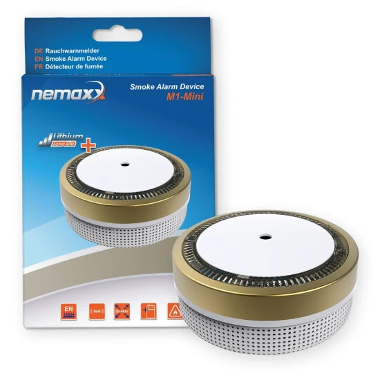 Budget ⌛ 8x Nemaxx M1-Mini Rauchmelder Goldfarben - Fotoelektrischer Rauchwarnmelder Nach Neuestem VdS Standard Mit Lithiumbatterie Typ DC3V Und DIN EN14604 + 8x Nemaxx Magnethalterung ⌛ 1 Budget ⌛ 8x Nemaxx M1-Mini Rauchmelder Goldfarben - Fotoelektrischer Rauchwarnmelder Nach Neuestem VdS Standard Mit Lithiumbatterie Typ DC3V Und DIN EN14604 + 8x Nemaxx Magnethalterung ⌛