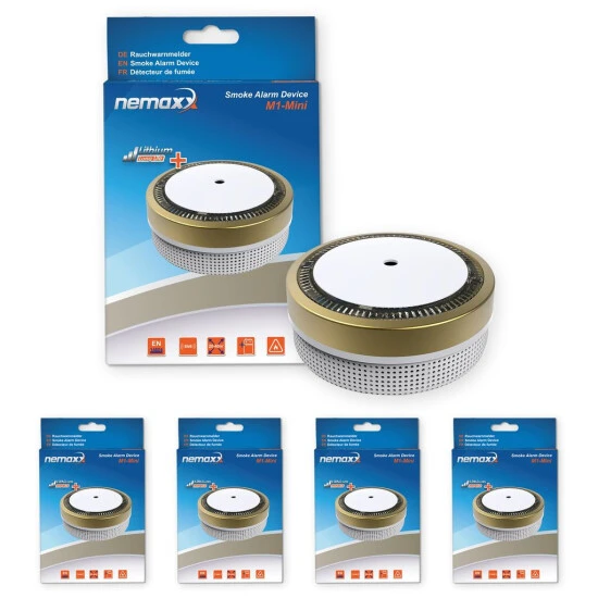 Am billigsten 😀 4x Nemaxx M1-Mini Rauchmelder - Sensibler, Photoelektrischer Rauchwarnmelder Mit Lithiumbatterie Typ DC3V Nach DIN EN14604 & VdS - Gold 💯 1 Am billigsten 😀 4x Nemaxx M1-Mini Rauchmelder - Sensibler, Photoelektrischer Rauchwarnmelder Mit Lithiumbatterie Typ DC3V Nach DIN EN14604 & VdS - Gold 💯
